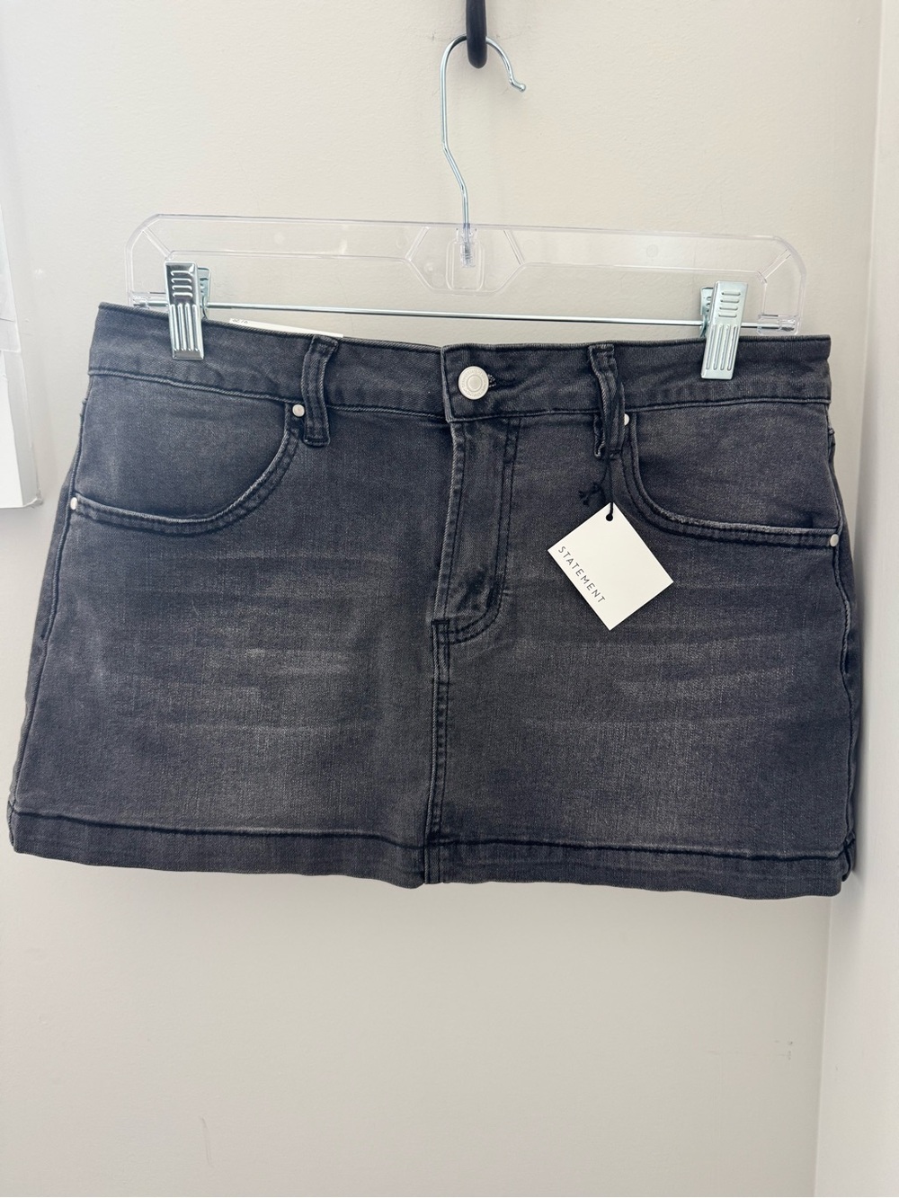 NWT - Statement Brand Washed Black Denim Mini Skirt